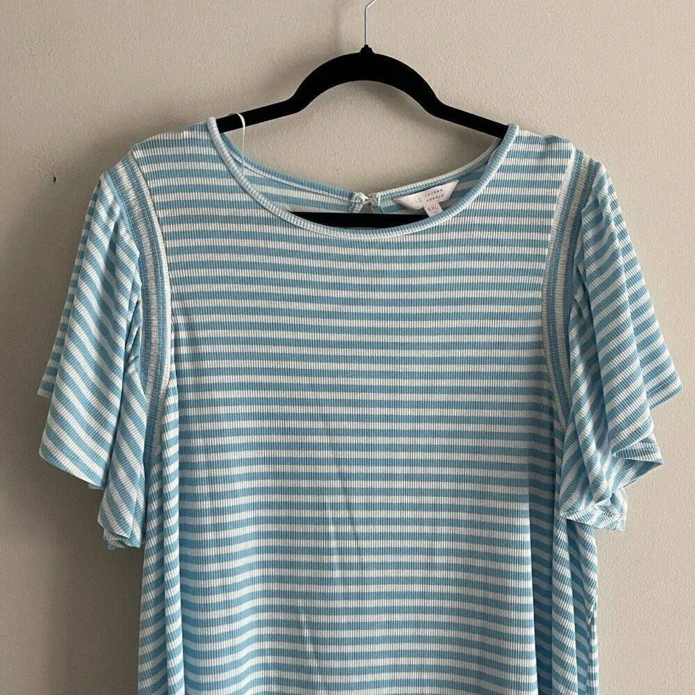 LC Lauren Conrad Women Plus XXL Blue/White Striped Short Sleeve Shift Dress - Picture 4 of 11